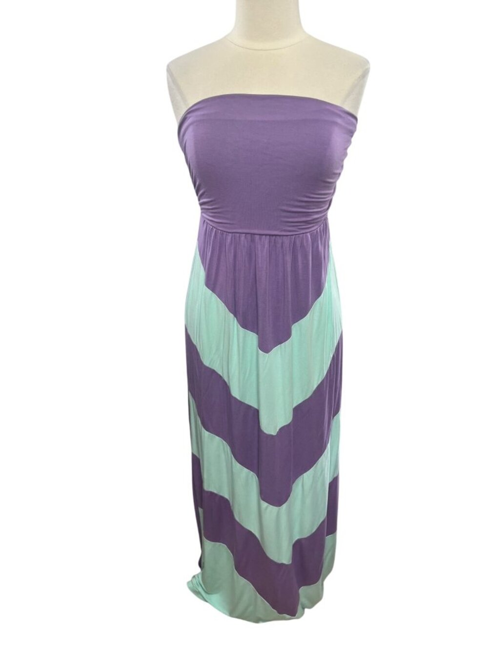 Design History Strapless Maxi Dress Large Purple Green Coastal Casual